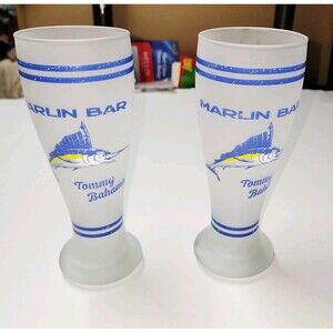 Tommy Bahama Marlin Bar Frosted Pilsner Glasses Lot of 2 Rare EUC HTF Beer Bar